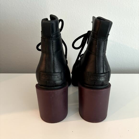 Sorel Margo Ankle Boots Size 7.5 Black Leather Heeled Lace Up Bootie Waterproof - Picture 4 of 9